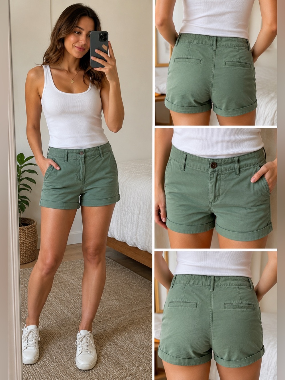 GAP Women’s Sage Green 5” Khaki Shorts Size 0 Stretch Cotton Cuffed Casual